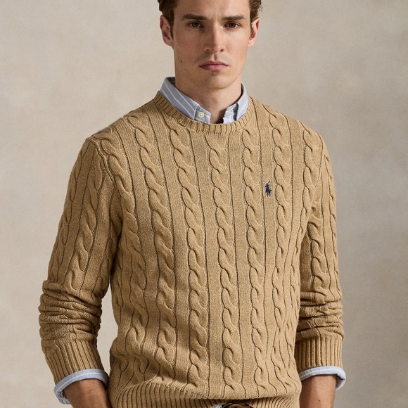 Ralph Lauren Men's Camel Cable Knit Sweater